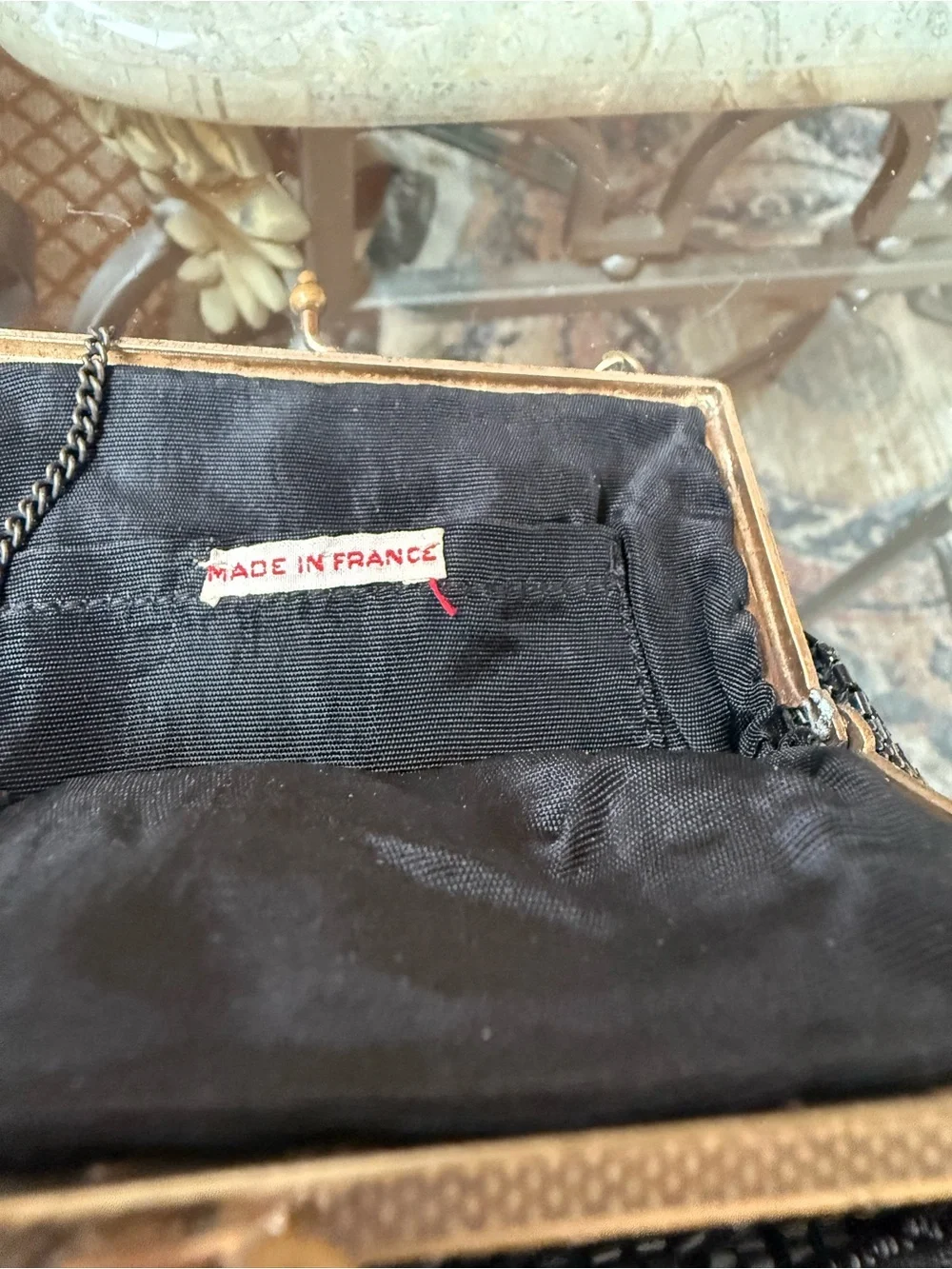 Vintage Beaded Black Evening Handbag with Silver Accents